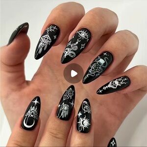 Long Almond Witchcraft Halloween Goth Nails Manicure Fake Press On Acrylics